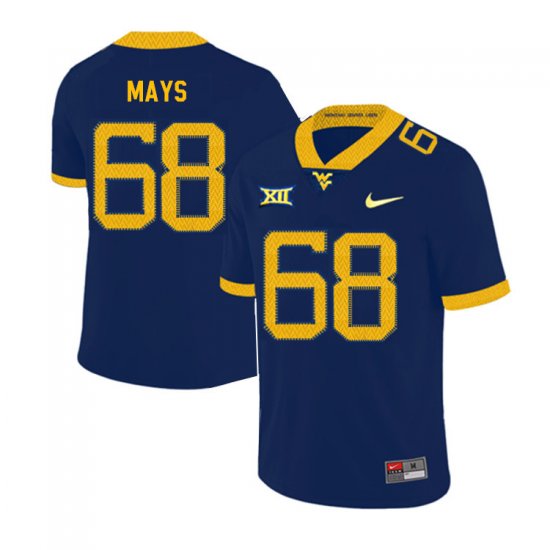 Men's West Virginia Mountaineers NCAA #68 Briason Mays Navy Authentic Nike 2019 Stitched College Football Jersey YN15L16GY